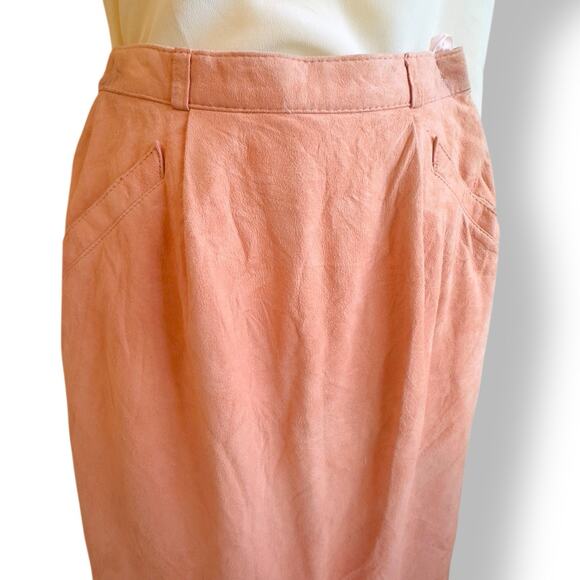 Vintage Alfred Sung Pink Suede Pencil Skirt 8 Made in Canada Lined Classic 90s - Picture 7 of 9